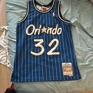 Worn blue black and white shaq rookie jersey Mitchell and ness